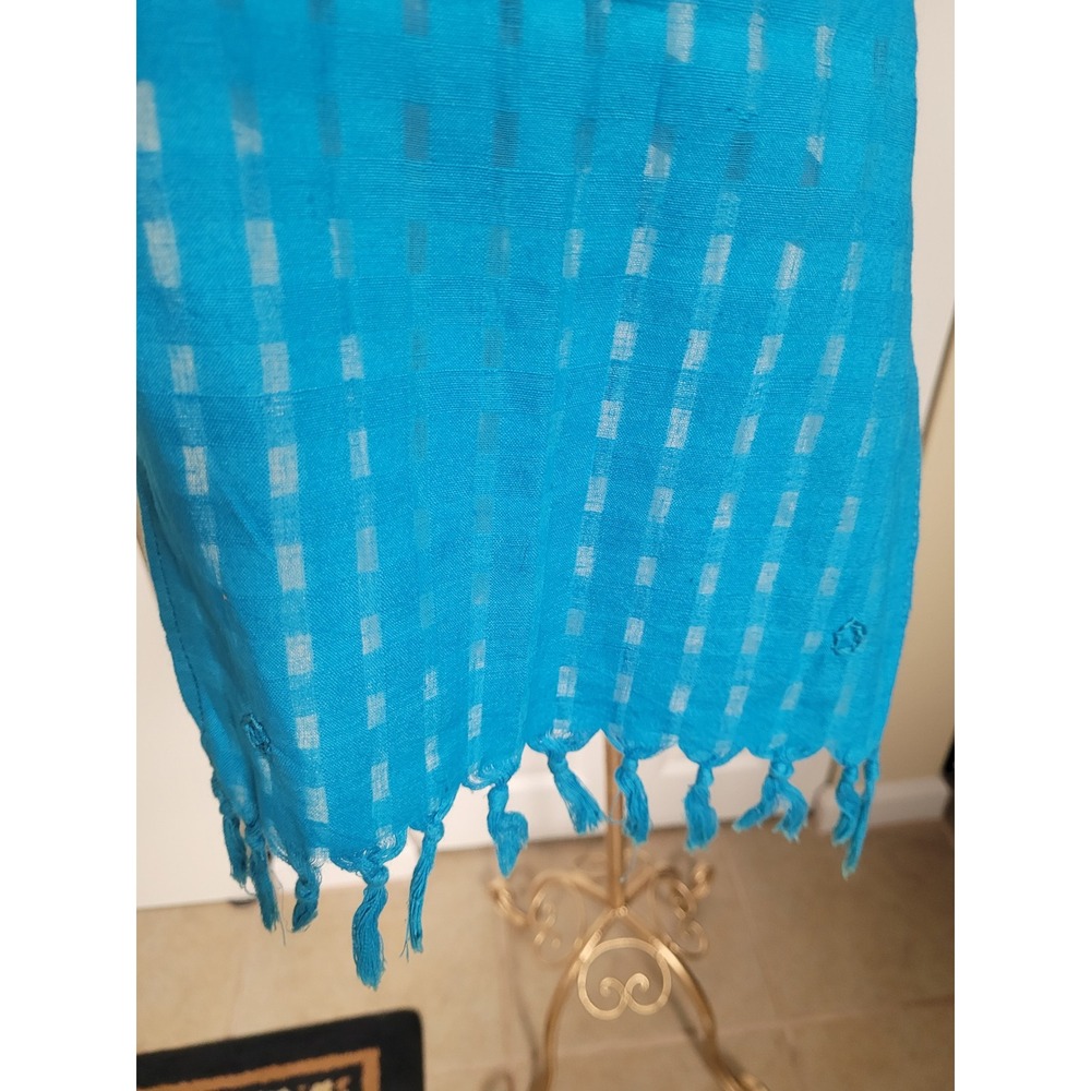 Turquoise Blue Womens Textured Grid Fringe‎ Tassel Lightweight Scarf Wrap 77x10 - Picture 3 of 3